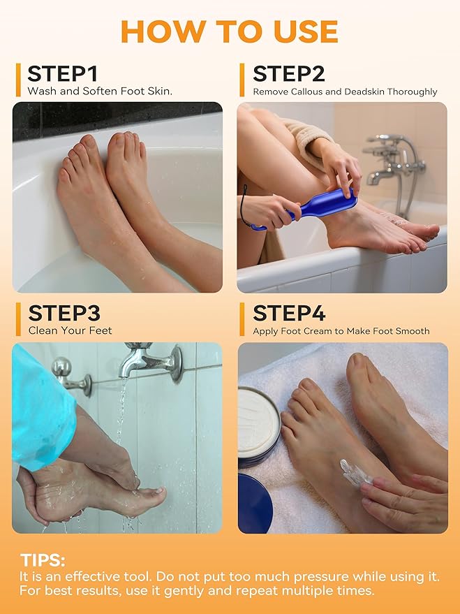 Ofrgie Nano Glass Foot File Professional Foot Scraper Dead Skin Rasp, Wet Dry Foot Callus Remover, Pedicure Tools for Feet Exfoliator, Anti-Slip Handle Rope & Storage Bag Gift for Women Blue