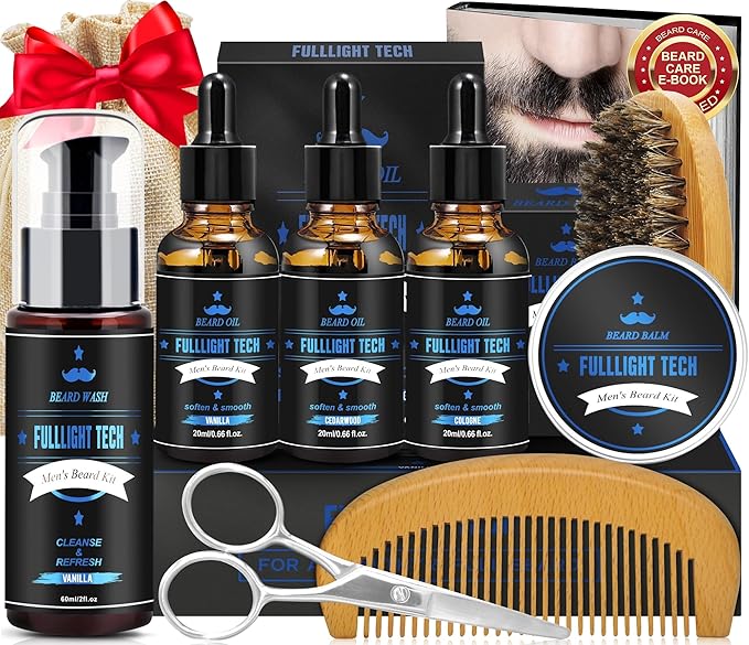 Dad Gifts for Fathers Day,Beard Kit Includes 3-Scent Beard Oil,Vanilla Beard Shampoo & Balm, Brush, Comb,Scissors,Beard Care & Grooming Men Christmas Stocking Stuffers Gifts for Men Him Dad Boyfriend