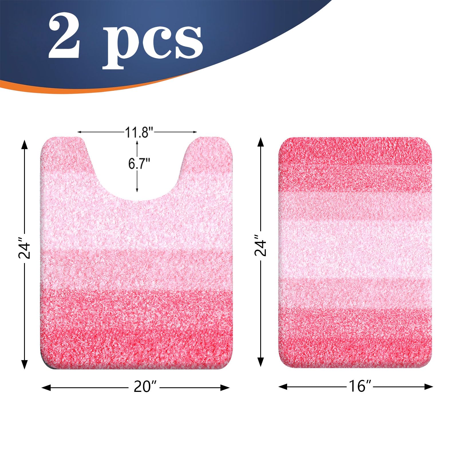 OLANLY Micorfiber Bathroom Rug Set 2 Piece, 24"x16"+U-Shaped 24"x20"