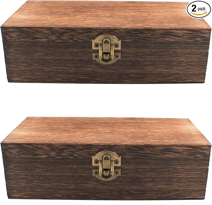 Wood Storage Box with Lid Solid Wood Container Box Decorative Table Large Rectangular Smooth Rustic Style Store Space to Organize Toys Cosmetics Vintage Color 7.87*3.93*2.36in, Brown, 2pcs
