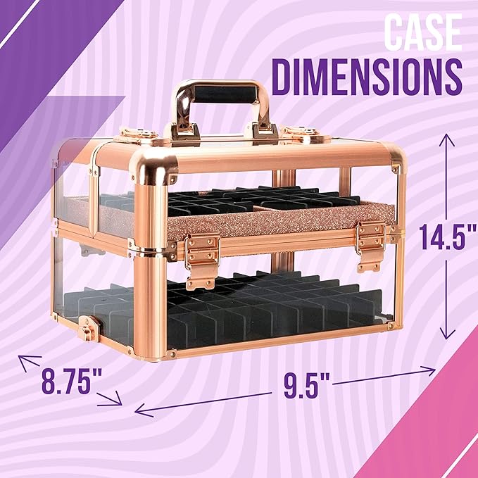 Professional Makeup & Nail Tech Organizer – Clear Acrylic Case, Holds 94 Bottles, Slide-Out Trays, Lockable Latches – Portable Storage for Brushes, Polish, Tools & Cosmetics – Compact & Travel-Ready