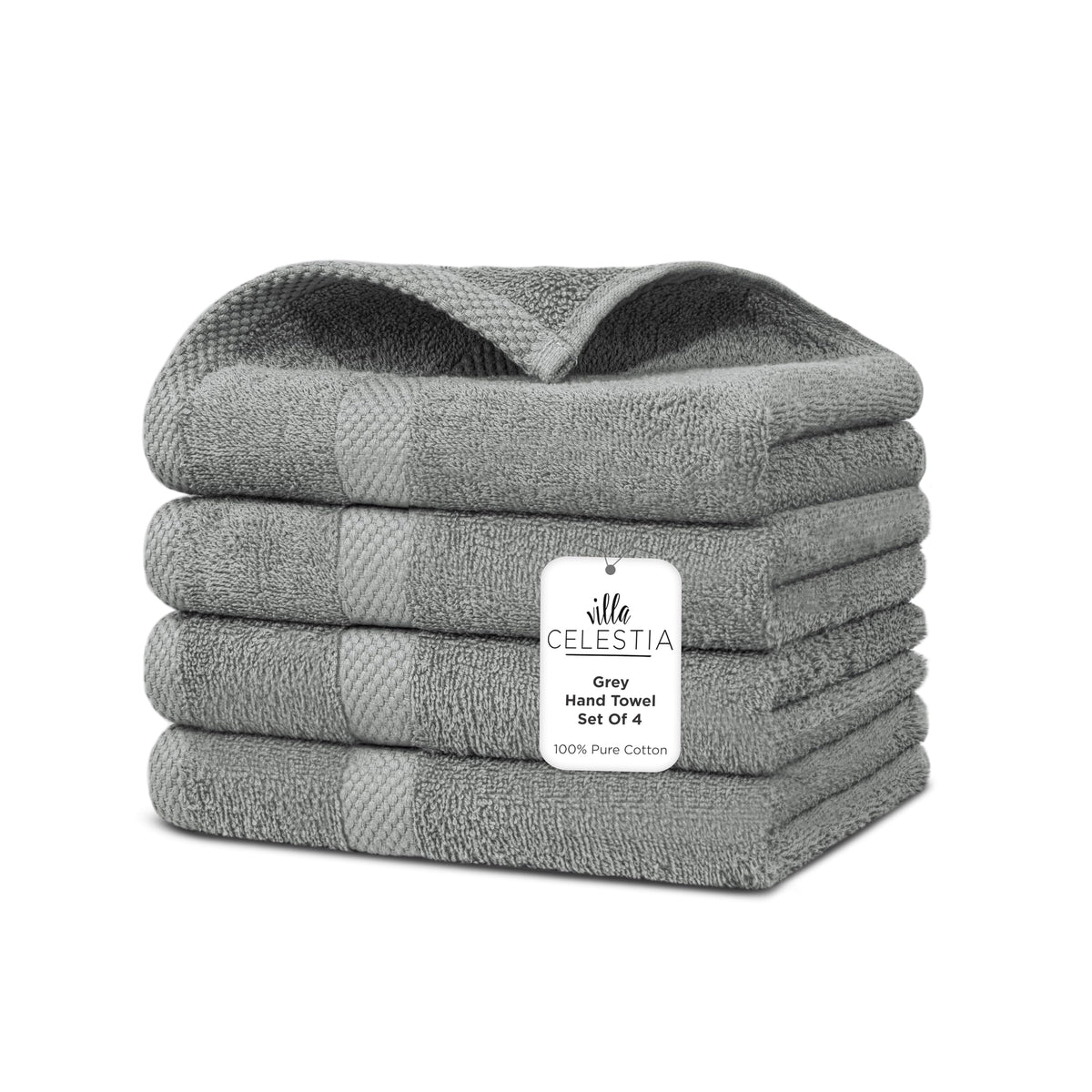 Villa Celestia Cotton Hand Towels Set of 4, 16 x 28, Oeko-TEX Certified, Quick Dry, Sage
