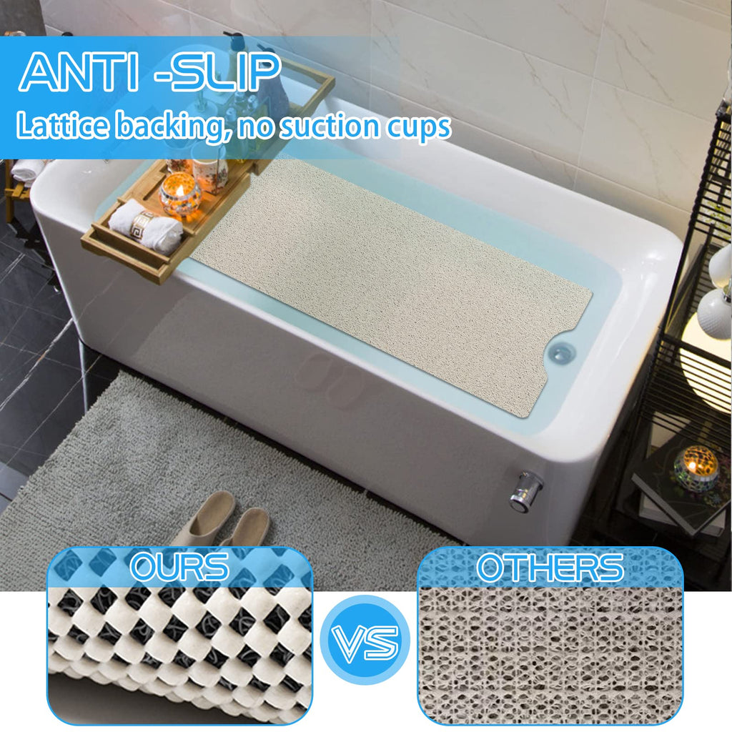 OXTAIL Bathtub Mat Non Slip Shower Soft PVC Loofah Bath Tub Mats for Bathroom 16''x40'', Beige