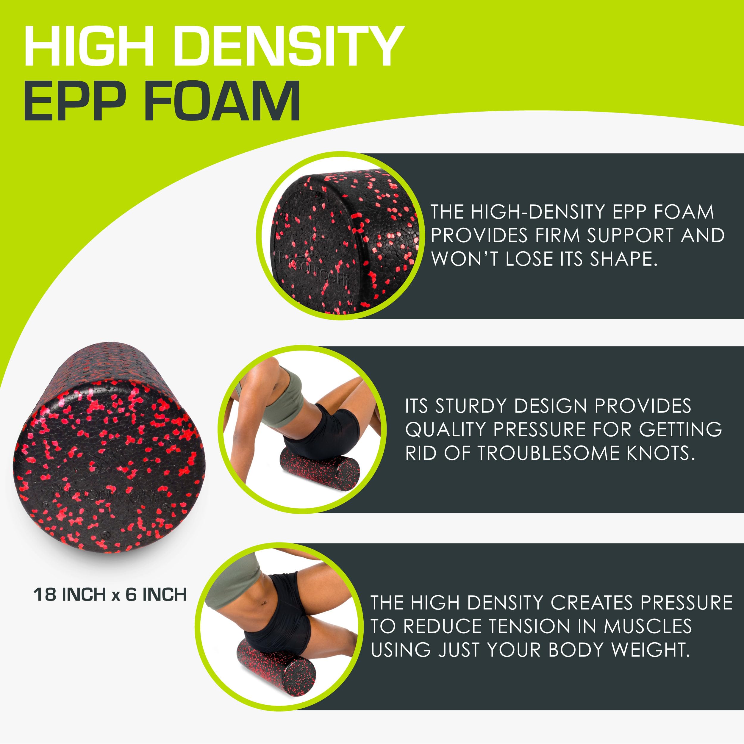 ProsourceFit High Density Foam Rollers 18 - inches long, Firm Full Body Athletic Massage Tool for Back Stretching, Yoga, Pilates, Post Workout Muscle Recuperation, Black/Red