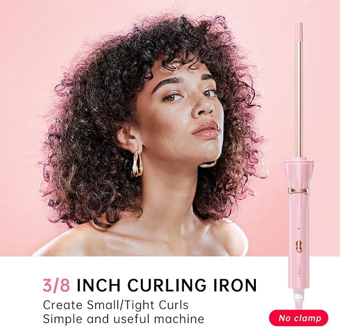 Hahahope 3/8 Inch Skinny Curling Wand, 9mm Mini Barrel for Short & Long Hair, Dual Voltage with 2 Heat Settings, Fast Heat Ceramic Curler