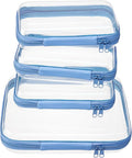 WELPIRT 4 pcs Clear Zipper Pouches,Hard Shell Zipper Case, Toiletry Bag for Travel, CLear Diaper Bag, Toiletry Pouch, Travel Organizer, Cosmetic Bag,Toy Storage Bins (M+3S) (Blue)