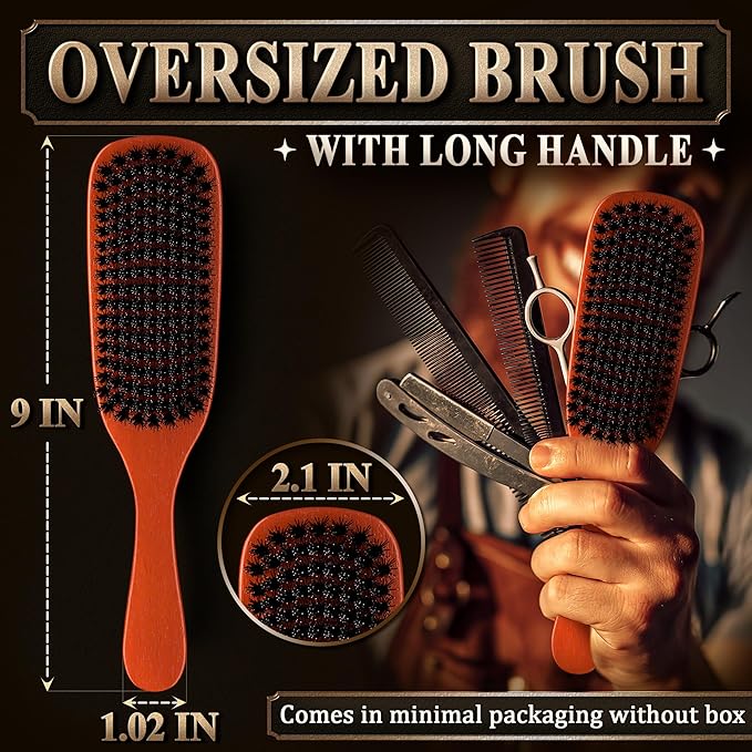 Mens Beard Brush with Handle, 9 in, Soft Boar Bristle, Wooden