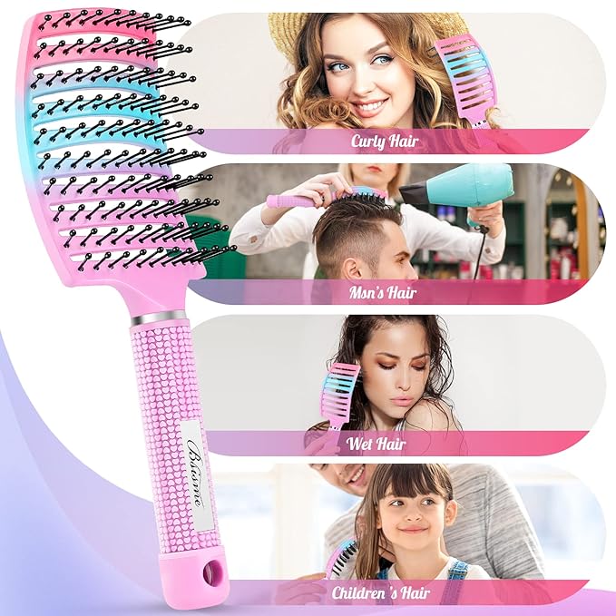 Bsisme Hair Brush, Curved Vented Detangling Brush for Faster Blow Drying