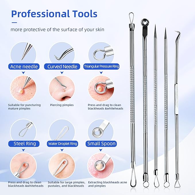 Shelvestar 7 PCS Pimple Popper Tool Kit, Blackhead Extractor Silver
