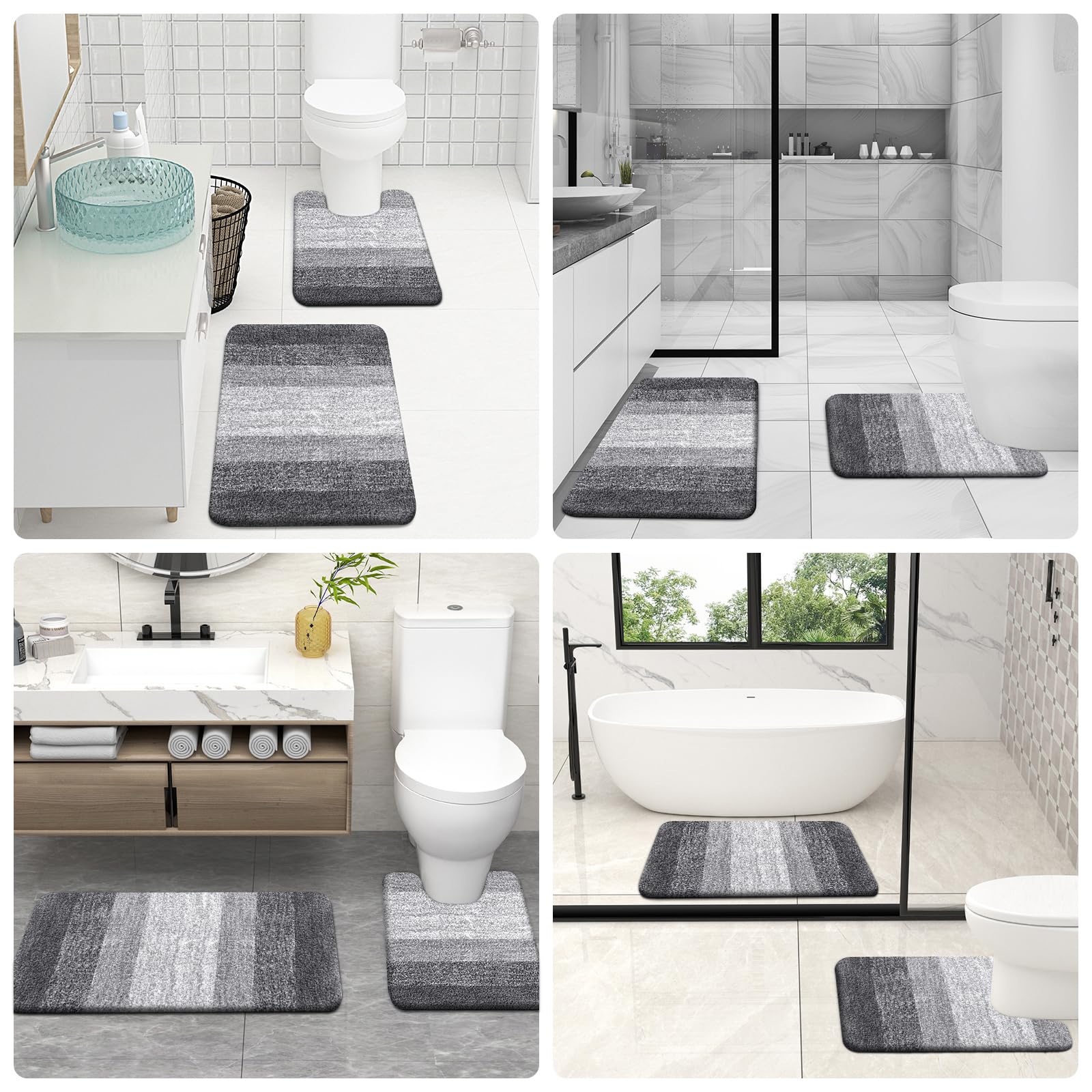 OLANLY Micorfiber Bathroom Rug Set 2 Piece, 30"x20"+U-Shaped 24"x20"