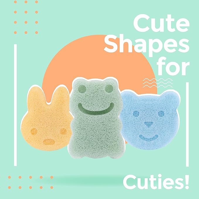 myHomeBody Konjac Sponge, Bath loofah, 3pc, Rabbit, Frog, Bear face