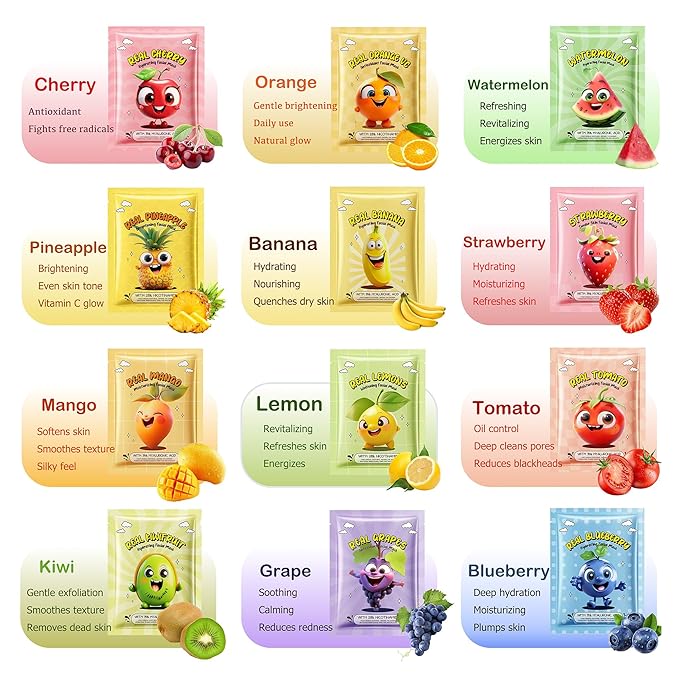 Meleell Collagen Face Masks Skincare Bulk for All Skin Types,Hydrating Sheet Mask for Sensitive Skin, Facial Mask For Women Skin Care, Spa Party Gifts Set for Teen Girls kids（12 Pack ）