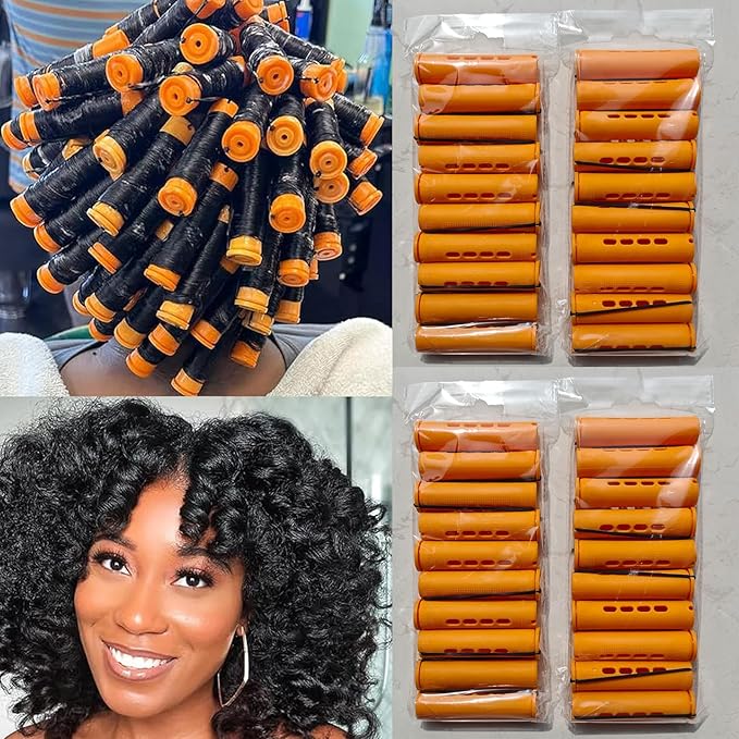meigick 40 Pieces Orange Plastic Perm Rods for Natural Hair Heatless Hair Rollers for Women Hair Roller Curler Styling Tool
