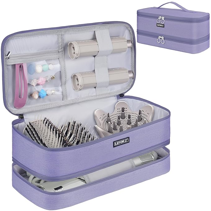 Travel Carrying Case Compatible with Shark Flexstyle/FlexFusion/Hair Dryer,Double-Layer Hair Hot Tools Storage Bag Fits for Dyson Airwrap Styler/Supersonic Hair Dryer and Attachments,Light Purple