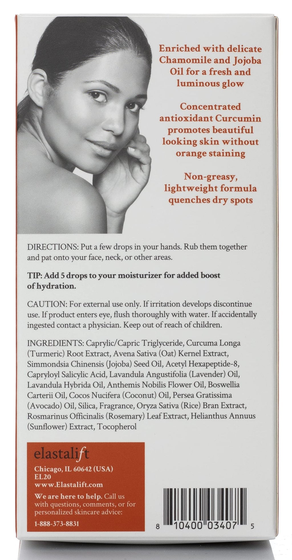 Elastalift Turmeric Oil Facial Skin Care Serum For Face. Antioxidant Moisturizer Skincare Serum Formula W/Rose Extract & Jojoba Oil For Dry Skin, Redness, & Skin Blemishes, 1.8 Fl Oz