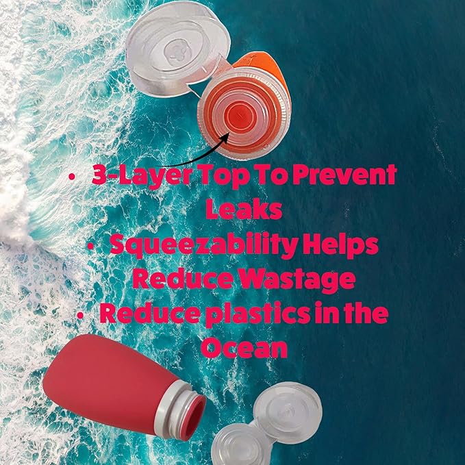 LYOB Travel Bottles for Toiletries, TSA Approved 3oz (90ml) Leak Proof Silicone Soft Refillable Squeeze Travel Size Containers BPA Free for Air Travel, Shampoo, Conditioner Patriotic (Red-White-Blue)