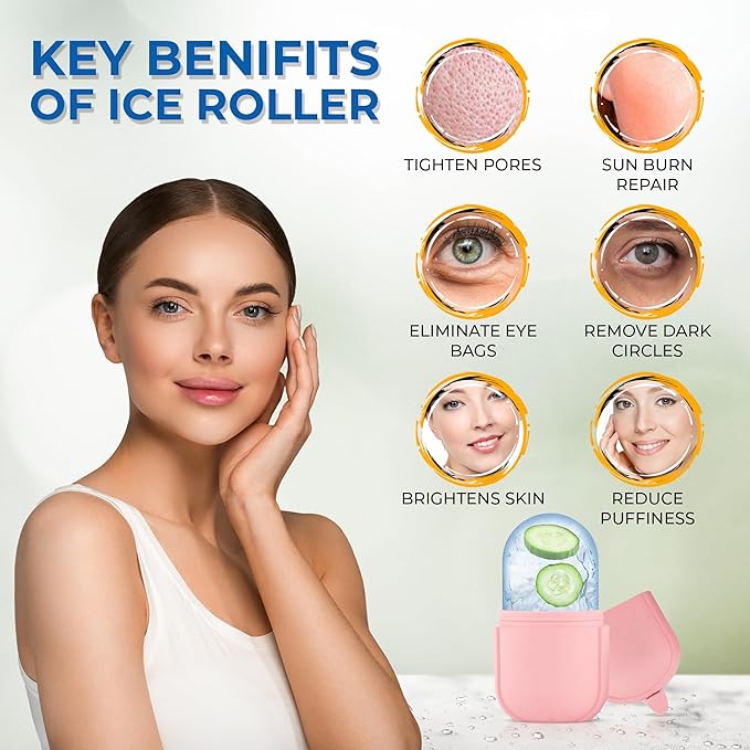 Milano Home Ice Face Roller Massager for Face, Eyes, and Neck - Reusable Silicone Ice Cube Mold for Natural Skin Care, De-Puff Eye Bags, Reduce Migraine Pain | Facial Beauty Ice Roller