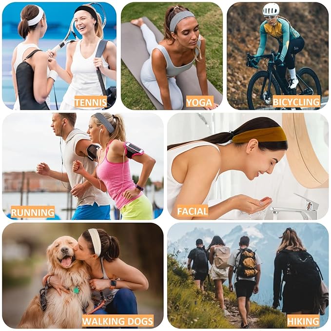 Tobeffect Black Headbands for Women Non Slip - Trendy Womens Headbands 7PCS Elastic Hair Bands for Women's Hair -Workout Sweat Head Bands Cotton Cloth Headband for Yoga Running Sport