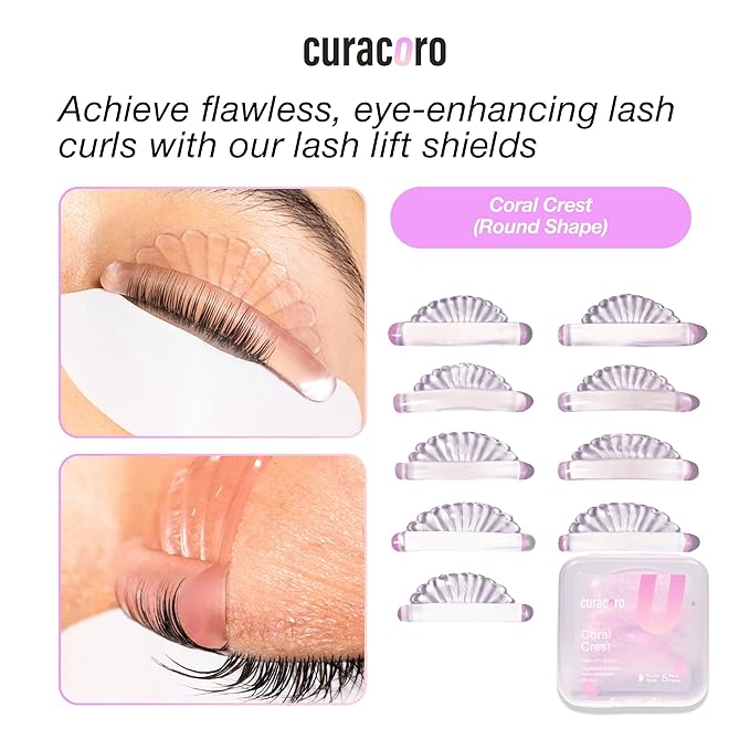 Curacoro Lash Lift Shields, 10 Pcs/5 Sizes Reusable Silicone Rods