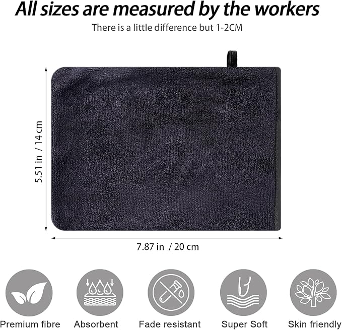 PHOGARY 6 Pack Microfiber Body Wash Mitts Shower Gloves, Reusable Makeup Remover Mitt, Soft Face Towel Mitts Facial Cleansing Bath Wash Cloth, Spa Glove, 14×20 cm, Black
