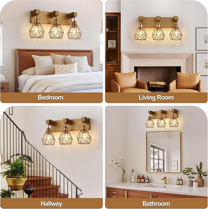 Gold Bathroom Vanity Light Fixtures, 3-Light Gold Bathroom Light Fixtures Over Mirror, Sconces Wall Lighting with Elegant Metal Lampshade for Living Room, Bedroom, Hallway