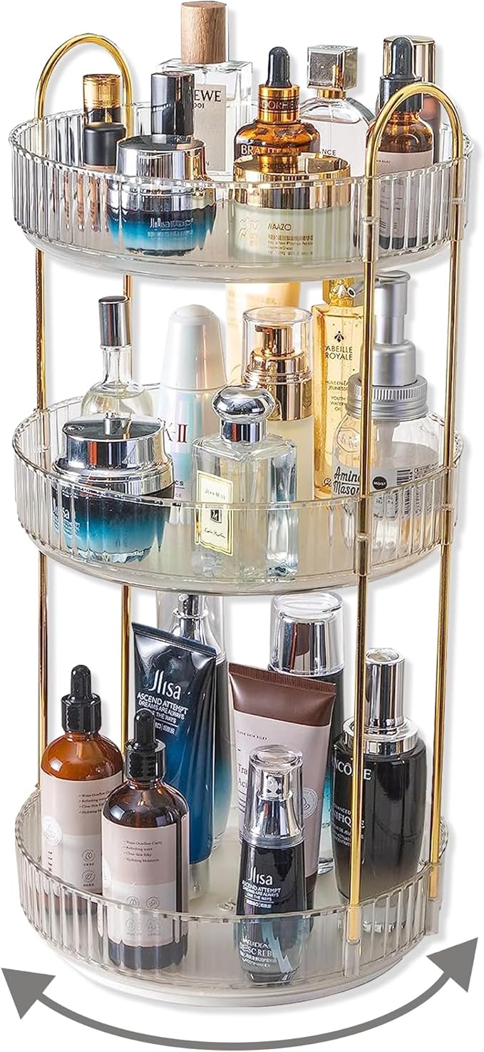 Asayuee 360 Rotating Makeup Organizer,2 Tier Large Capacity Make Up Organizers and Storage,Skincare Perfume Vanity Organizers,Bathroom Cosmetics Storage Organizer Countertop(Clear)