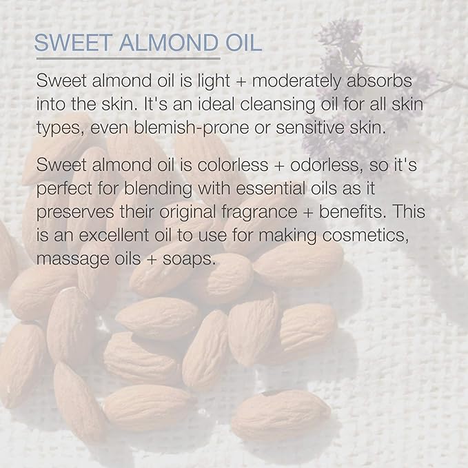 Pure Body Naturals Sweet Almond Oil, 4 fl oz - Cold Pressed and 100% Pure - for Hair, Skin, Nails, Therapeutic Massage, Carrier Oil
