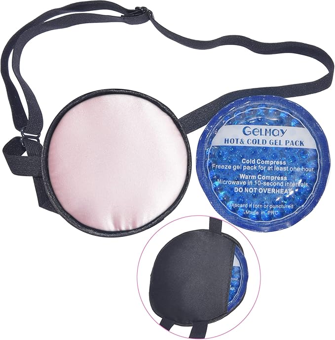 Cooling Eye Patches for Puffy Eyes, Pure Silk Ice Eye Patch, Single Eye Mask, Medical One Eye Cover Cold Hot Therapy Strabismus Lazy Eyes After Surgery Adult Kid Pirate Eyepatch (Pink-New)