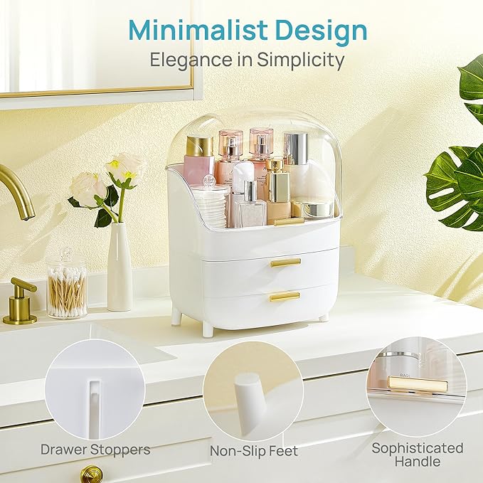 Vtopmart 3-Tier Skincare Makeup Organizer with Drawer and LId, White