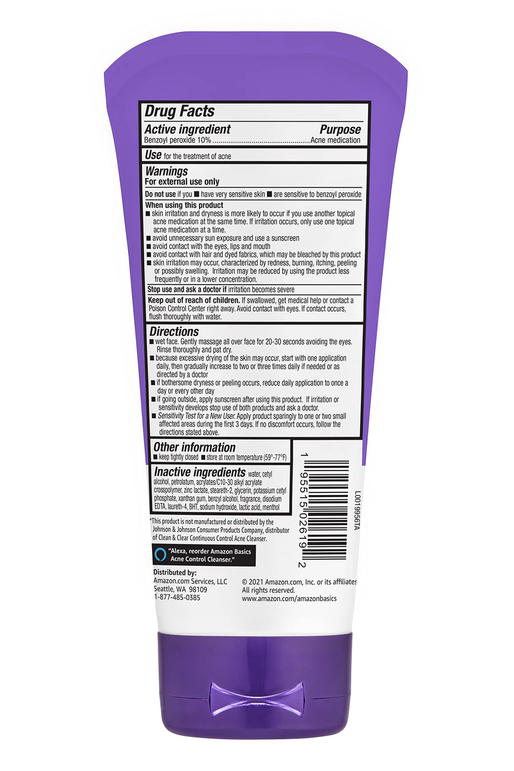 Acne Treatment Face Wash - Daily Control Cleanser, Maximum Strength 10% Benzoyl Peroxide for Stubborn Breakouts, 5 Ounce (3-Pack)