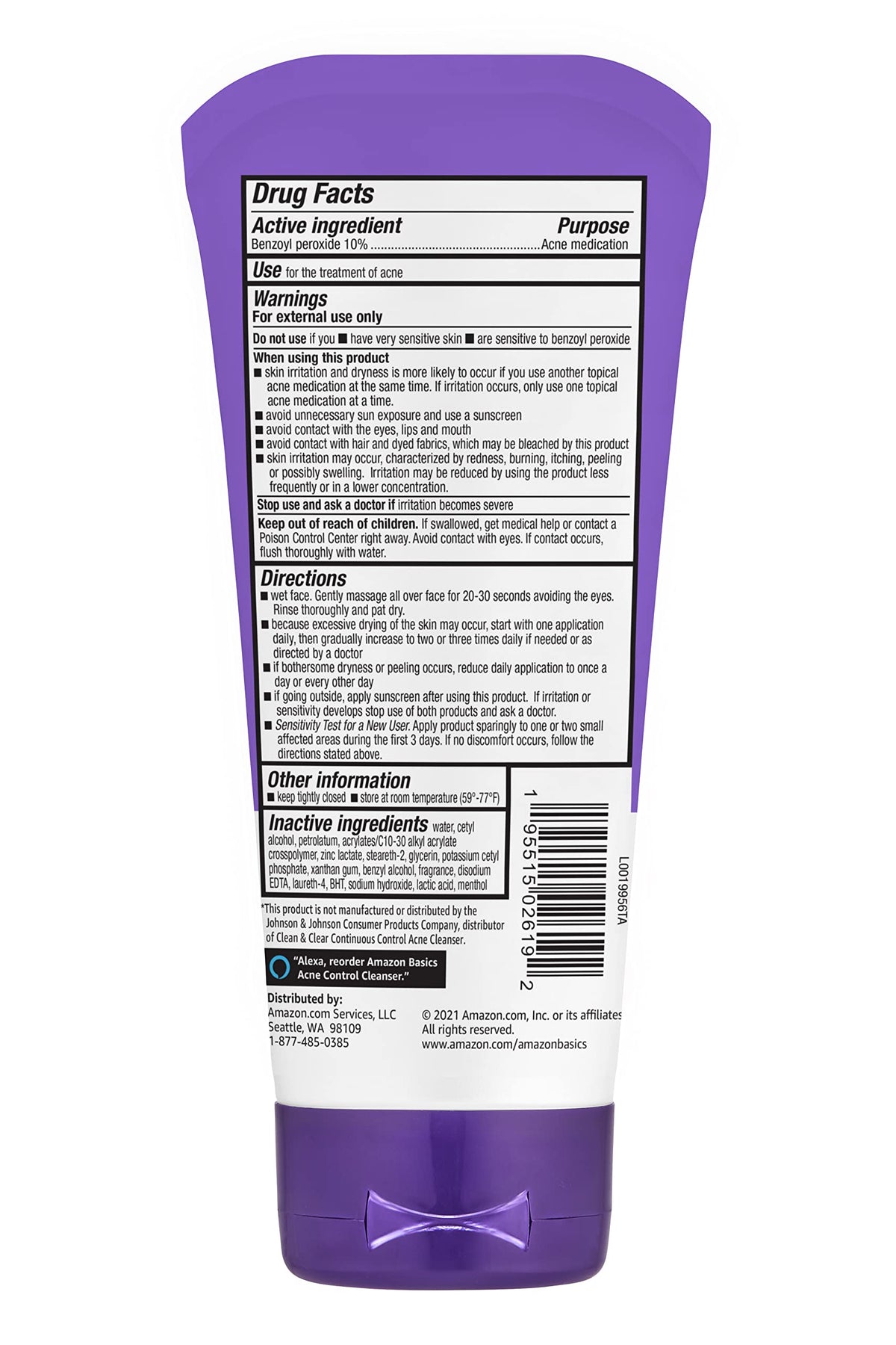 Acne Treatment Face Wash - Daily Control Cleanser, Maximum Strength 10% Benzoyl Peroxide for Stubborn Breakouts, 5 Ounce (3-Pack)