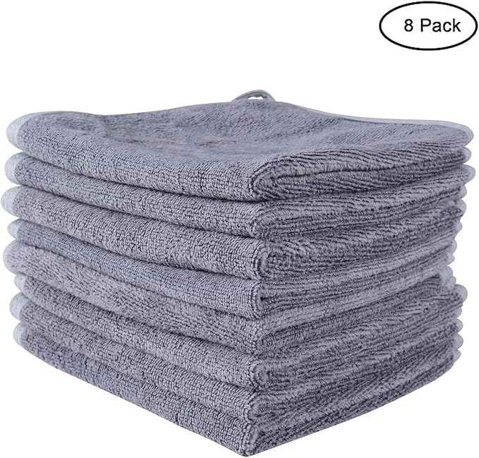 Mars wings Microfiber Facial Cloths (Facial Towels), 8 Pack (12 x 12 inch), Super Absorbent, Quick Drying Fast, Soft, Eco-Friendly, for Facial Wash Cleansing, Make-up Removal, Baby and Travel (Grey)