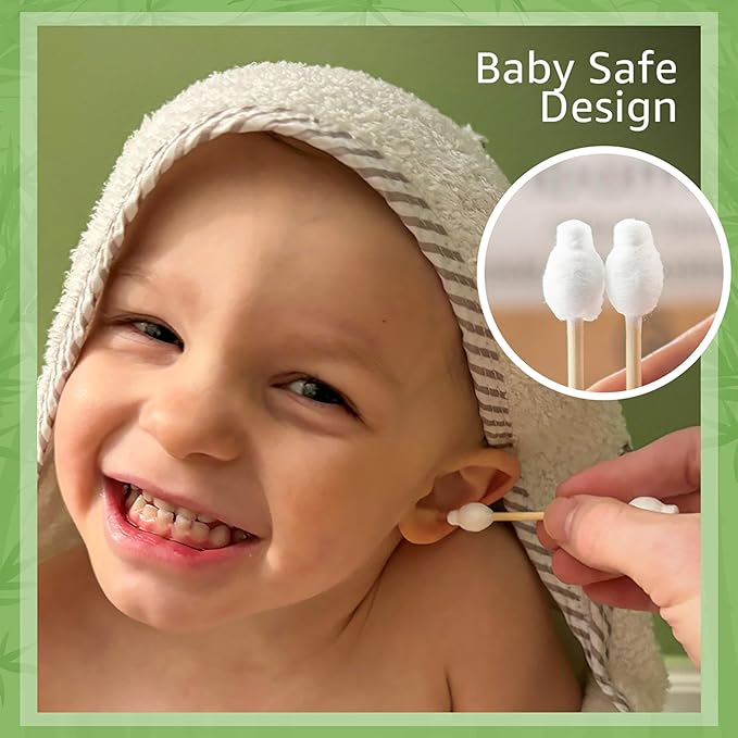 Jenvita 100% Bamboo Cotton Swabs for Ears (200-Pack) - Perfect for Baby & Personal Care | Double-Tipped Ear Swabs Cotton for Makeup & Cleaning | FSC Certified & Hypoallergenic, Made for All Ages & Pet