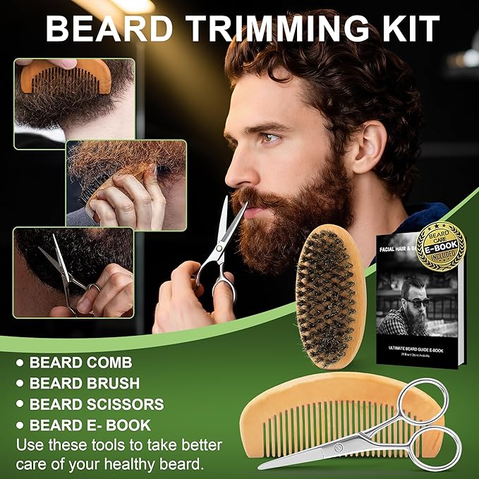 Dad Husband Christmas Gifts,XIKEZAN Beard Kit for Men Grooming with Cedarwood Wash,Conditioner,Oil,Balm,Brush,Comb,Scissors,Anniversary Valentines Birthday Fathers Gift Ideas for Men Grandpa Boyfriend