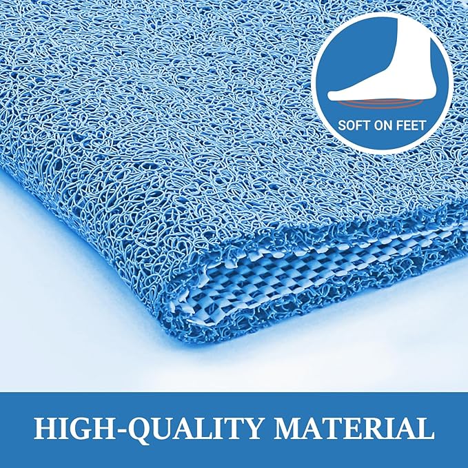 LuxStep Shower Mat Bathtub Mat,47x16 inch, Non-Slip Bath Mat with Drain, Quick Drying PVC Loofah Bathmat for Tub,Shower,Bathroom (Lake Blue)