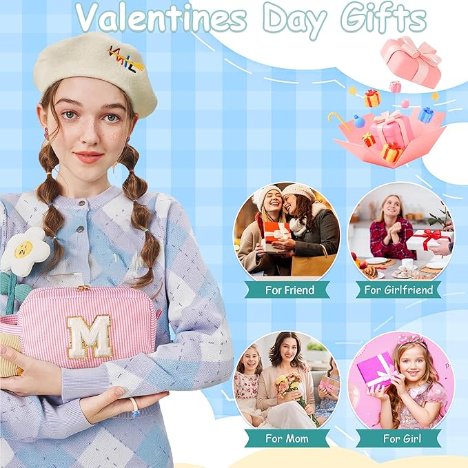 YOOLIFE Makeup Bag for Women Teen - Easter Gifts for Women Teens Girls Kid, Easter Basket Stuffers | Personalized Initial Makeup Bag, 8 9 10 11 12 13 14 15 Year Old Girl Birthday Gift for Her Pink K