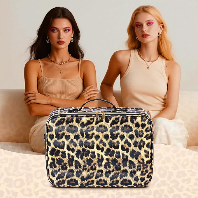 15''X11'' Large Makeup Bag with Removable Lighted Mirror, PU Leather