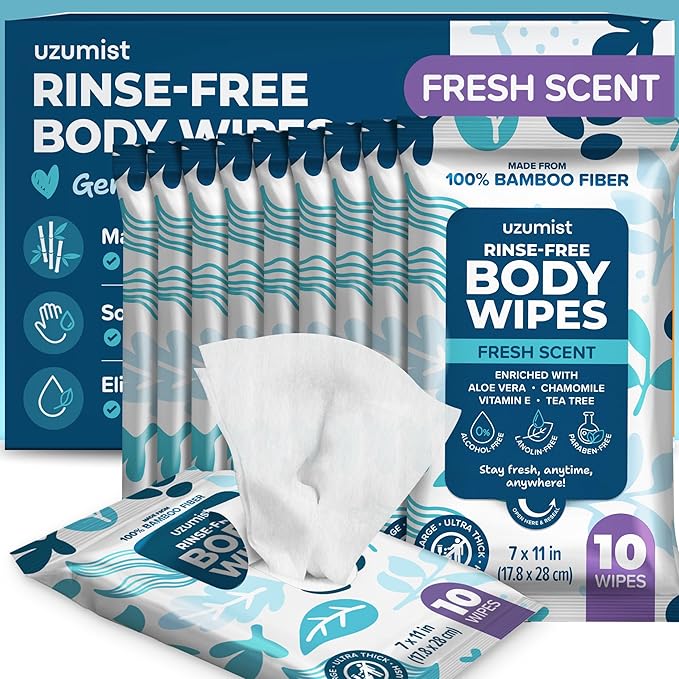Body Wipes For Adults Bathing No Rinse - 100XL Thick Shower Wipes For Adults No Rinse, 10 Packs of 10 Adult Wipes for Men, Women, Personal Cleansing, Daily Hygiene, Bedridden & Elderly Care, Travel