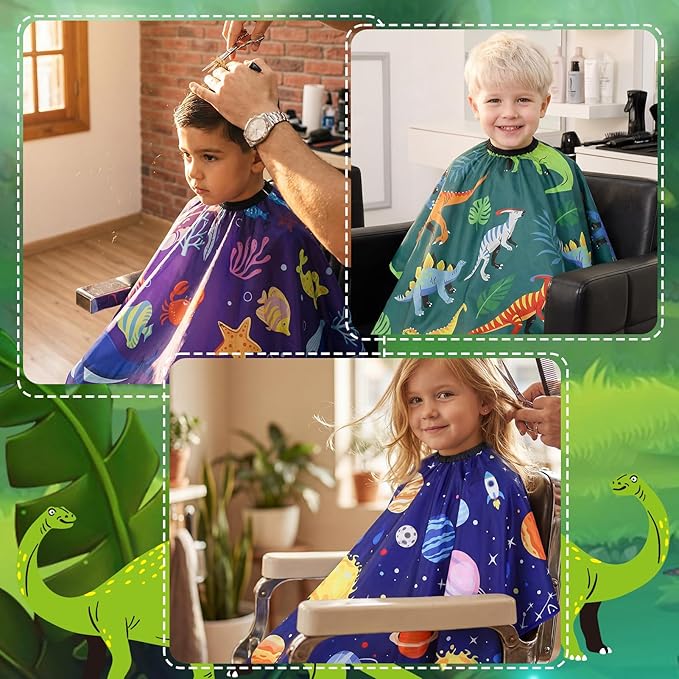 3 Pack Kids Hair Cutting Cape, Professional Barber Cape for Children with Fun Designs, Waterproof Haircut Capes Accessories for Kids Salon Barber Styling and Home Use (3 Styles)