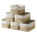 TheWarmHome Storage Basket for Shelves - 12x8x5.2 inch Small 6 Pack Collapsible Storage Bin for Closet with Handles, Fabric Storage Cubes for Cloth Organizer Gift Toy Decorative (White & Khaki)