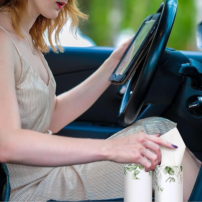 Fourluoo 12 Pack Car Tissue Cylinder Holder Bulk with 3 Ply Facial Tissues, Round Napkin Holders for Car Cup Holder Cylinder Travel Paper Tubes Bulk Round Napkin Boxes Packs(Eucalyptus)