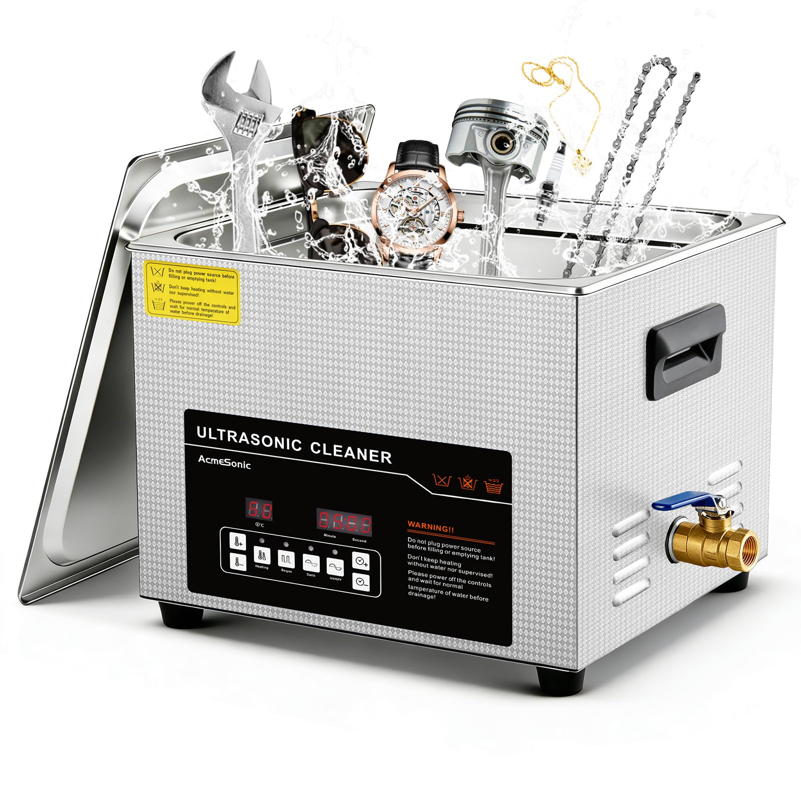 ACMESONIC Ultrasonic Cleaner 15L Dual-Frequency Professional Digital Stainless Steel Cleaning Machine with Heater Timer for Denture, Coins, Small Metal Parts, Circuit Board, Lab Tools, etc