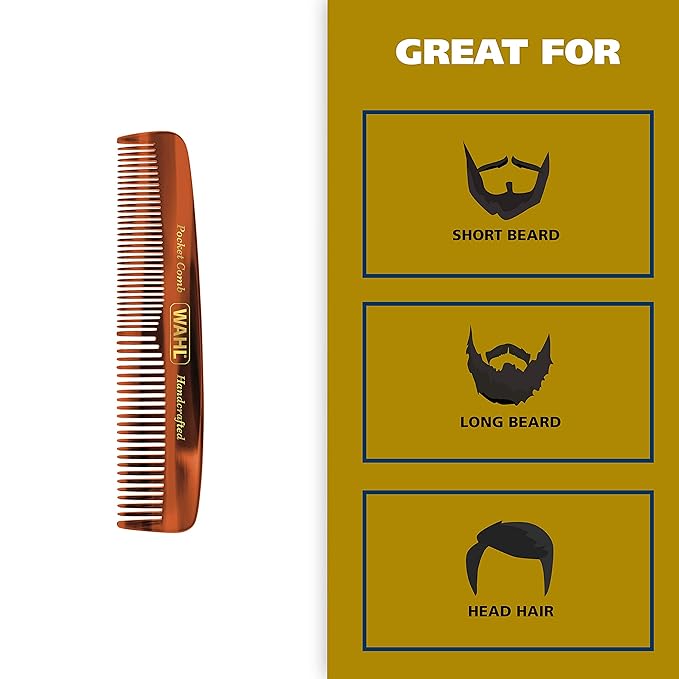 Wahl Handcrafted Beard, Mustache & Hair Pocket Comb for Men's Grooming
