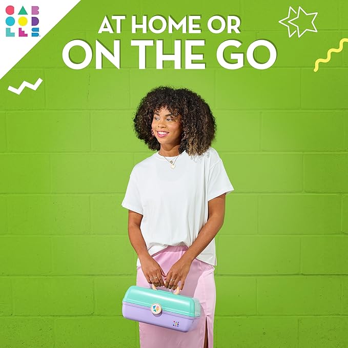 Caboodles On-The-Go Girl Makeup Box, Two-Tone Pink on Neon Green, Hard Plastic Makeup Organizer Box, Built-In Mirror, Secure Latch for Safe Travel, Spacious Storage for Large Items