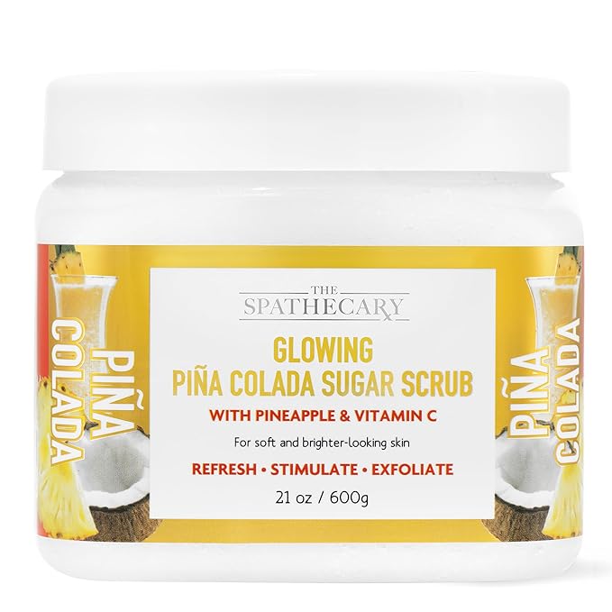 The Spathecary Pina Colada Sugar Scrub - Exfoliating & Hydrating Body Scrub With Pineapple and Vitamin C for Softer, Glowing & Brighter Smooth Looking Skin, Body Care Exfoliator & Cleanser, 21 oz