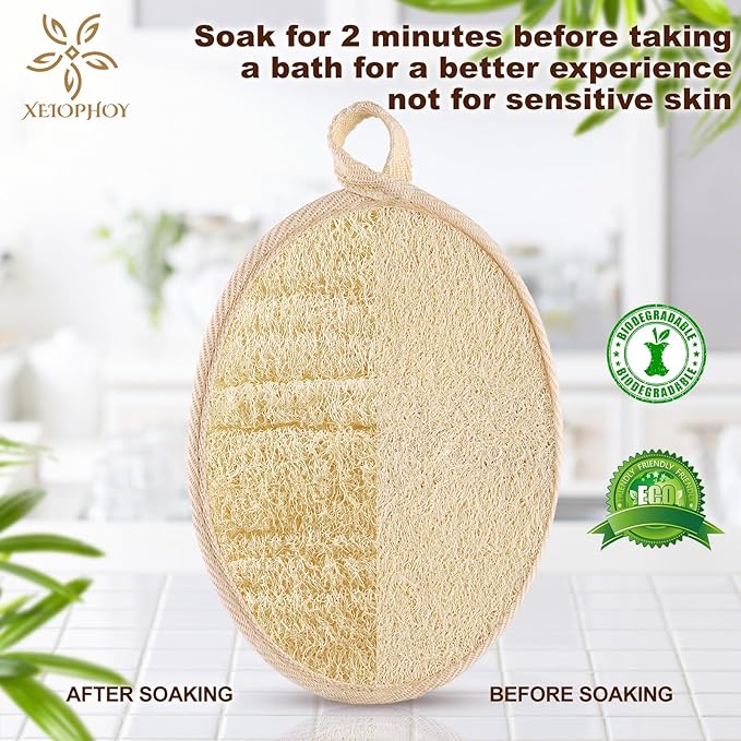Xeiophoy 2PCS Natural Exfoliating Loofah Body Scrubber, Premium Loofah Exfoliating Body Scrubber for Bath, Made with Natural Shower Loofah Sponge, Shower Exfoliator for Women and Men