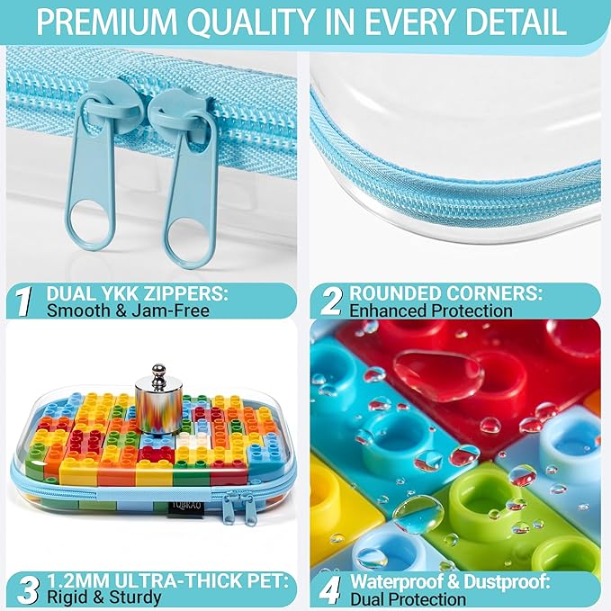 6 Pack Blue Clear Hard Shell Beauty Organizer (2M+4S), 1.2mm Heavy Duty Crush-Proof Cosmetic Case, Reinforced YKK Zippers, Stadium Approved Security Bag for Skincare & Electronics, Multi-Size Set