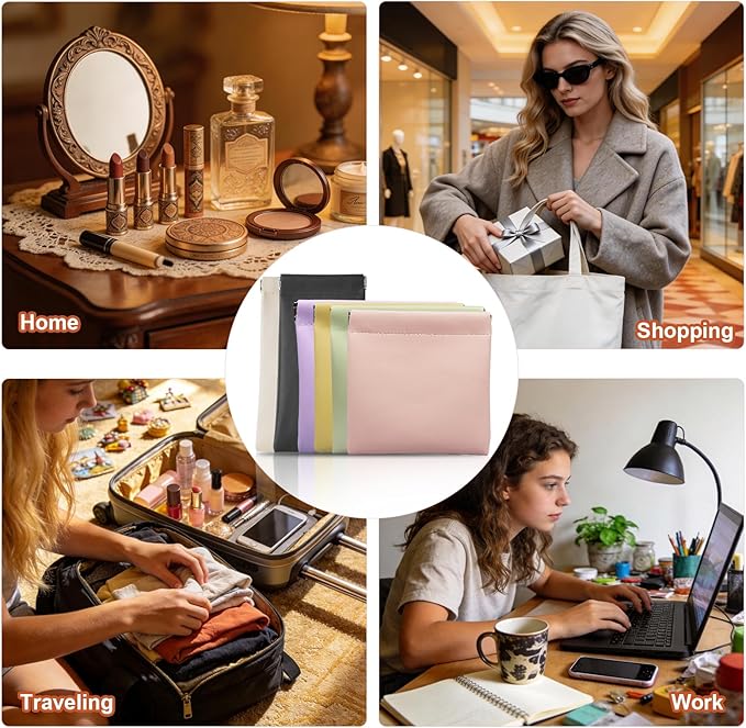 Muswelf 6 Pack 2 Sizes Small Makeup Pouches, Soft Squeeze Purse Pouches, PU Leather Coin Pouch, Sunglasses Case, Lipstick Case, Mini Travel Organizer for Women