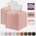 Tissue Box Cover Holder Square Tissue Cube Cover PU Leather Tissue Organizer with Bottom Belt for Bathroom, Tabletop, Car, Night Stands, Office, Home, Kitchen (2, PrettyPink)