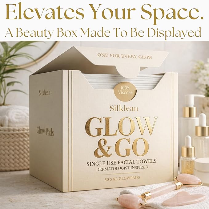 Glow & Go XL Disposable Face Towel 10x15 Inch, 100% Biodegradable Premium Towels for Fine Line Prevention & Radiant Skin, Chemical Free, 100 Count Two Month Supply, 2 Pack